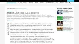 
                            9. Mercer Launches 401(k) solution | PLANADVISER