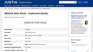 
                            10. MERCER WISE 401(K) Trademark Application of Mercer (US) Inc ...