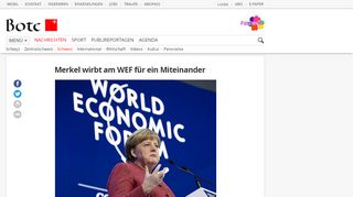 
                            11. Merkel wirbt am WEF für ein Miteinander | Schweiz | Bote der Urschweiz
