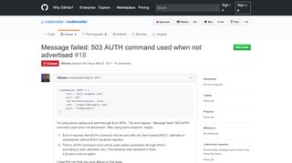 
                            3. Message failed: 503 AUTH command used when not advertised ...
