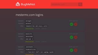 
                            3. mestermc.com passwords - BugMeNot