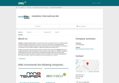 
                            6. metabion international AG als Arbeitgeber | XING Unternehmen
