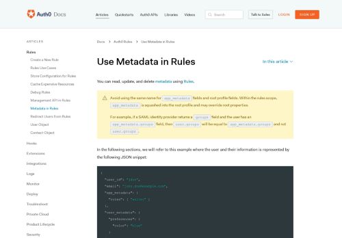 
                            3. Metadata in Rules - Auth0
