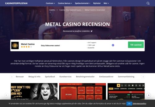 
                            8. Metal Casino - Online casino nummer ett för hårdrockare
