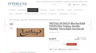 
                            6. METALLSCHILD Blechschild TINTLING Tattoo Studio Shabby Türschild