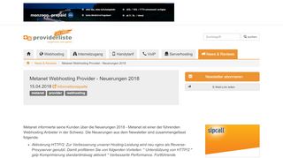 
                            3. Metanet Webhosting Provider - Neuerungen 2018 - providerliste.ch