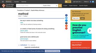 
                            1. method | translate English to Malay: Cambridge Dictionary