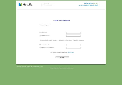 
                            7. MetLife México - Servicios en Línea | Cambio de Contraseña