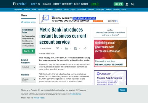 
                            6. Metro Bank introduces instant business current account service