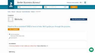 
                            9. Metrotix | Complaints | Better Business Bureau® Profile