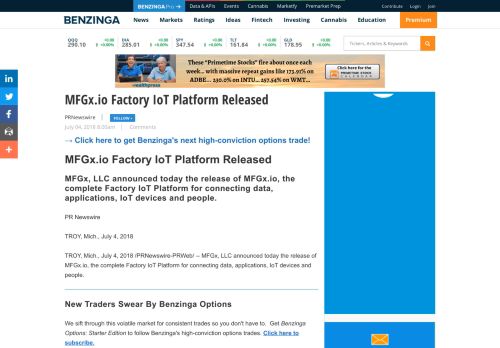 
                            12. MFGx.io Factory IoT Platform Released | Benzinga