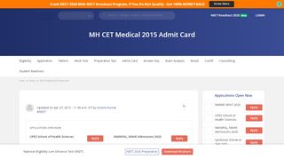 
                            3. MH CET Medical 2015 Admit Card - Medicine - Careers360