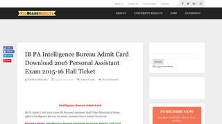 
                            9. MHA IB PA Intelligence Bureau Admit Card Download 2016 mha.nic.in