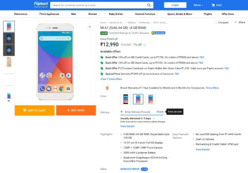 
                            5. Mi A1 (Gold, 64 GB) Online at Best Price with Great Offers on Flipkart ...