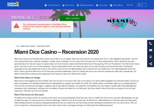 
                            7. Miami Dice Casino - 200% bonus och 50 free spins till nya spelare