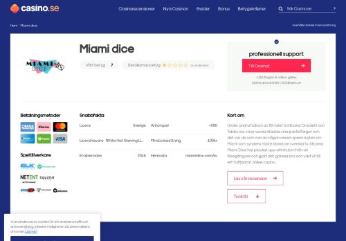 
                            2. Miami Dice Casino - Bonus på 200% upp till 25 000kr + 50 Spins