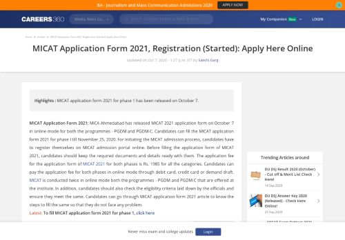 
                            3. MICAT Application Form 2019/Registration (Available Now) - Apply here