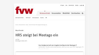 
                            10. Mice-Portale: HRS steigt bei Meetago ein - fvw