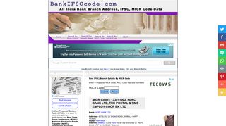 
                            12. MICR Code: 133811002, THE POSTAL & RMS EMPLOY COOP BK ...