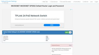 
                            1. MICRONET MICRONET SP5002 Default Router Login and Password