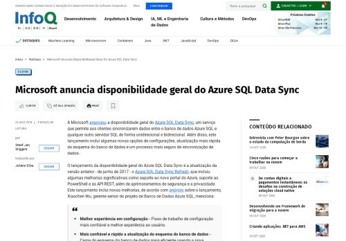 
                            13. Microsoft anuncia disponibilidade geral do Azure SQL Data Sync - InfoQ
