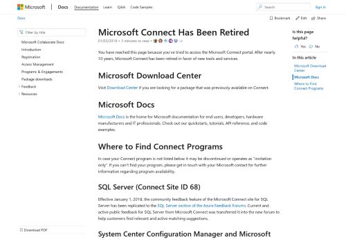 
                            5. Microsoft Connect is Retired - Collaborate | Microsoft Docs