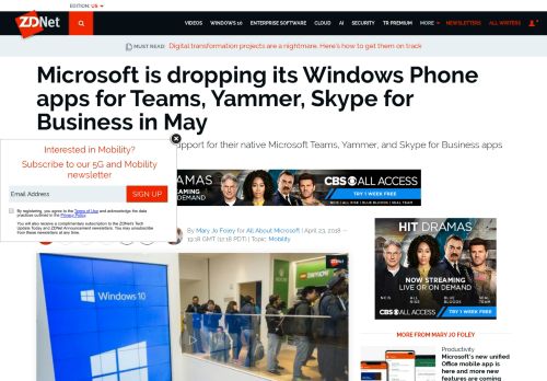 
                            10. Microsoft is dropping its Windows Phone apps for Teams, Yammer ...