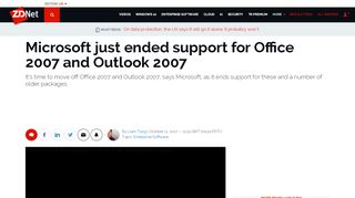 
                            8. ​Microsoft just ended support for Office 2007 and Outlook 2007 | ZDNet