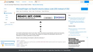 
                            5. Microsoft login via Oauth2 returns status code 200 instead of 302 ...