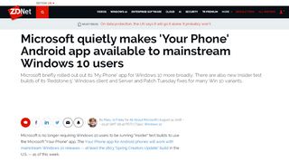 
                            10. Microsoft quietly makes 'Your Phone' Android app available to ... - ZDNet