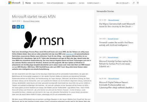 
                            10. Microsoft startet neues MSN - Microsoft Schweiz Newsroom