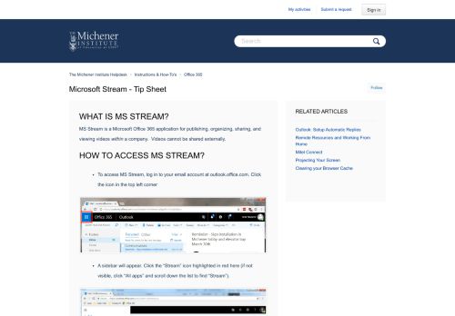 
                            11. Microsoft Stream - Tip Sheet – The Michener Institute Helpdesk