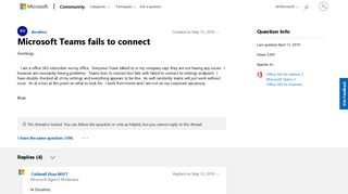 
                            2. Microsoft Teams fails to connect - Microsoft Community