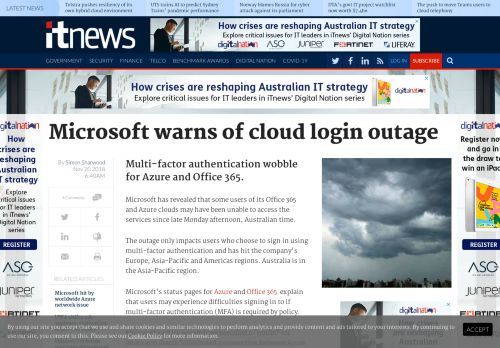 
                            10. Microsoft warns of cloud login outage - Cloud - iTnews
