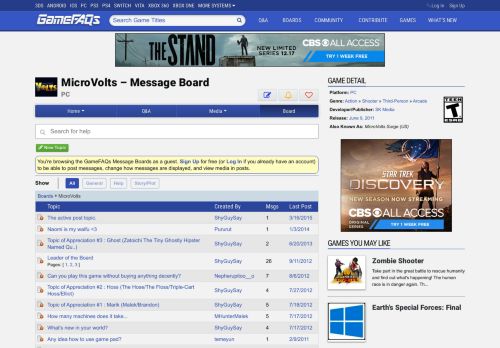 
                            12. MicroVolts Message Board for PC - GameFAQs