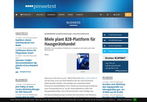 
                            10. Miele plant B2B-Plattform für Hausgerätehandel - Pressetext Austria