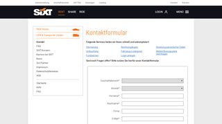 
                            3. Mietwagen und LKW Vermietung Kontakt Formular - Sixt