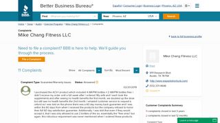 
                            9. Mike Chang Fitness LLC | Complaints | Better Business Bureau® Profile