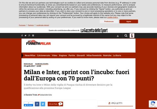 
                            9. Milan e Inter, sprint con l'incubo: fuori dall'Europa con 70 punti?