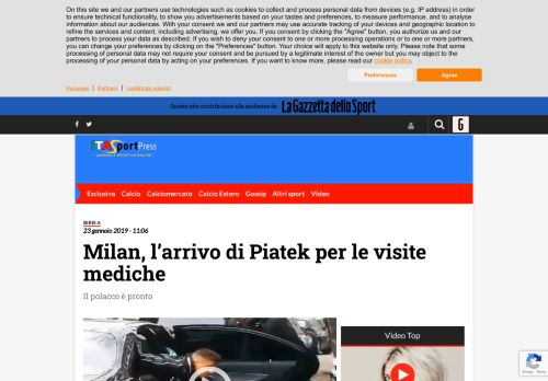 
                            11. Milan, l'arrivo di Piatek per le visite mediche – ITA Sport Press