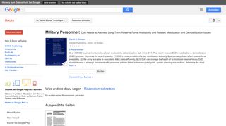 
                            8. Military Personnel: Dod Needs to Address Long-Term Reserve Force ... - Google Books-Ergebnisseite