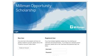 
                            11. Milliman Opportunity<br /> Scholarship - Login - Scholarship America