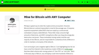 
                            7. Mine for Bitcoin with ANY Computer – Hacker Noon