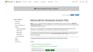 
                            7. Minecraft for Nintendo Switch FAQ - Xbox Support