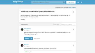 
                            10. Minecraft stürzt beim Sprachen ändern ab? (Java, Absturz) - Gutefrage