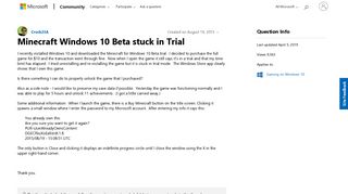 
                            11. Minecraft Windows 10 Beta stuck in Trial - Microsoft Community