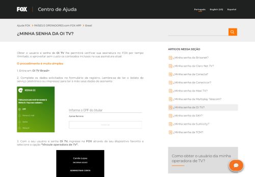 
                            1. Minha senha da Oi TV? – Ajuda FOX