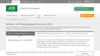 
                            12. Minijob- und Gleitzonenrechner 2018 | AOK - Service für Unternehmen