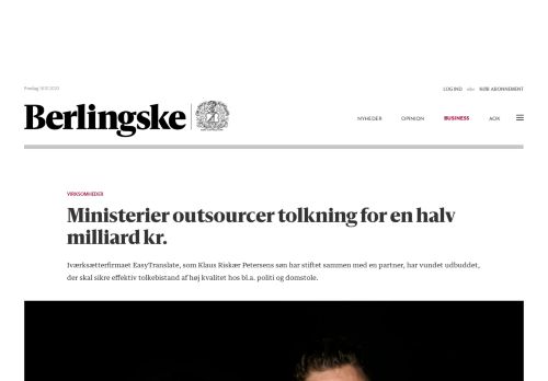 
                            4. Ministerier outsourcer tolkning for en halv milliard kr. - Berlingske