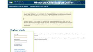 
                            3. Minnesota Child Support Online - Employer sign in